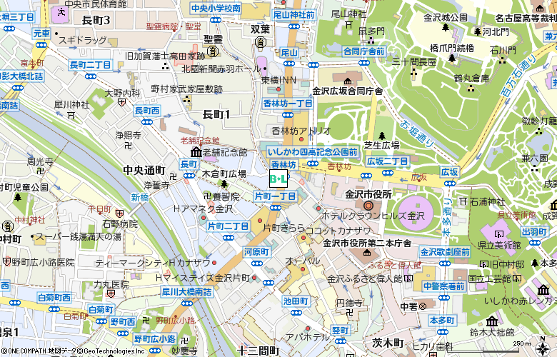 フラワーコンタクト　金沢片町店付近の地図